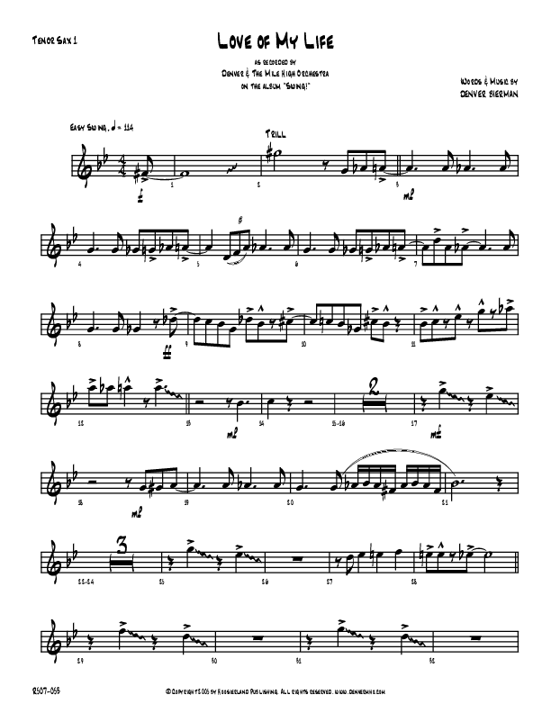Love Of My Life Tenor Sax 1/2 (Denver Bierman)