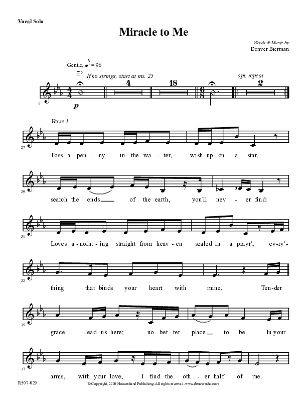 Miracle To Me Choir Sheet (Denver Bierman)