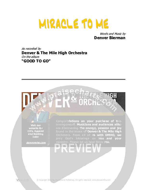 Miracle To Me Cover Sheet (Denver Bierman)