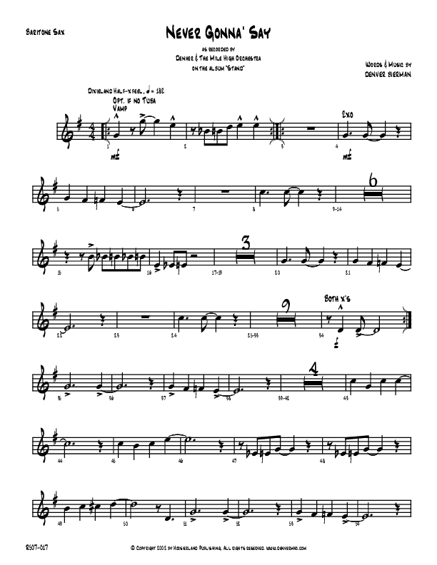 Never Gonna Say Bari Sax (Denver Bierman)