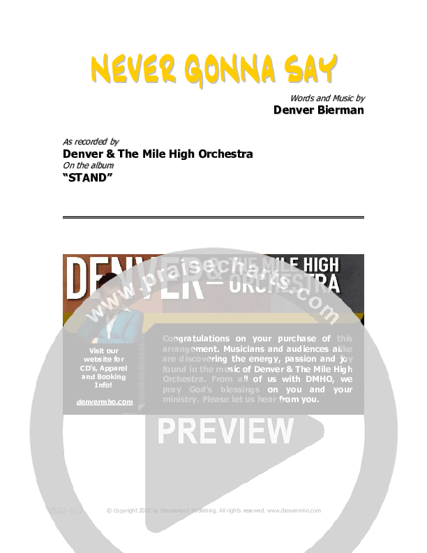 Never Gonna Say Orchestration (Denver Bierman)