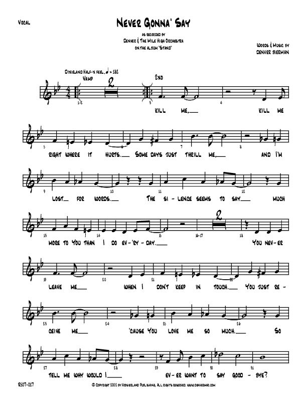 Never Gonna Say Lead Sheet (Denver Bierman)