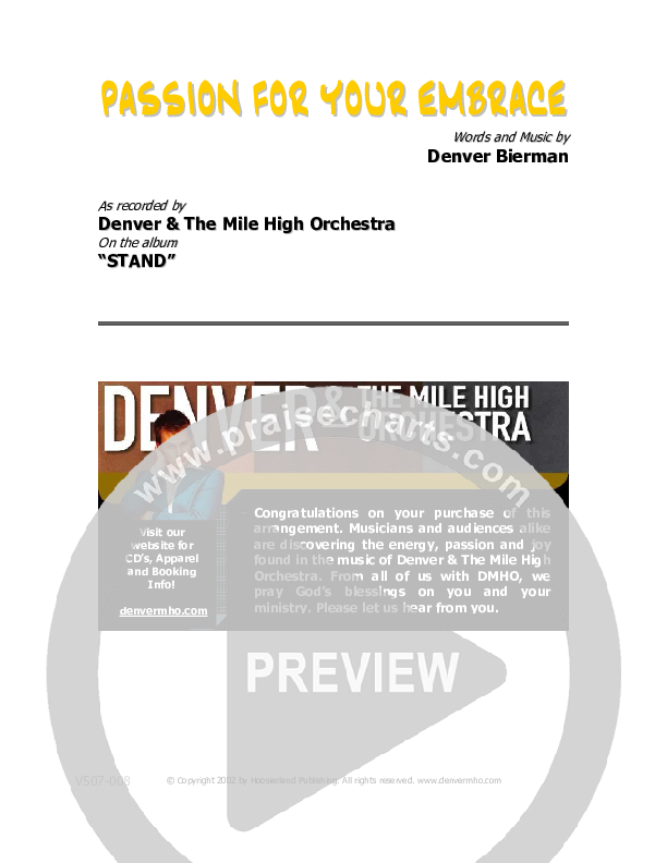 Passion For Your Embrace Cover Sheet (Denver Bierman)