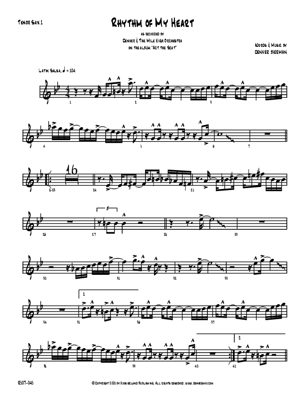 Rhythm Of My Heart Tenor Sax 1/2 (Denver Bierman)