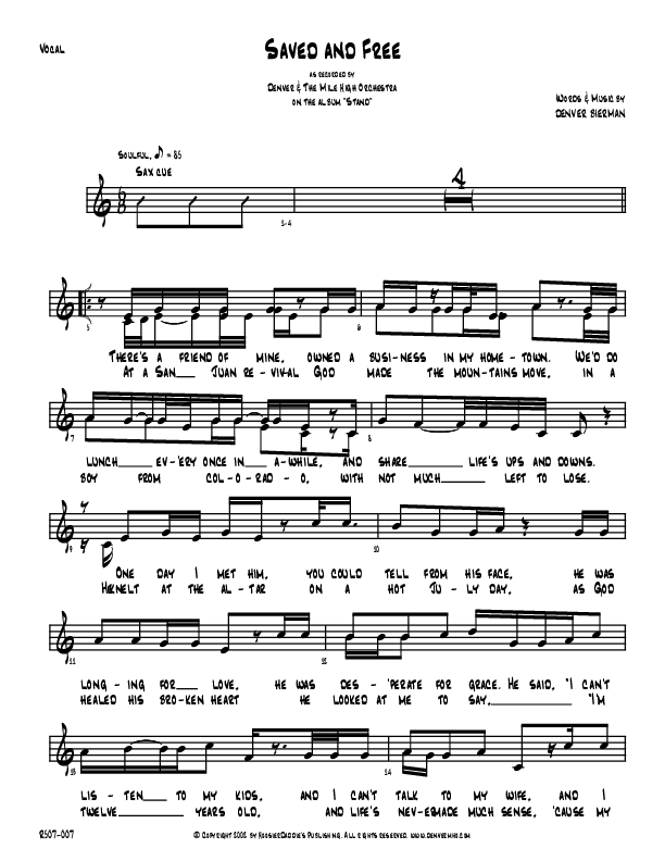 Saved And Free Lead Sheet (Denver Bierman)