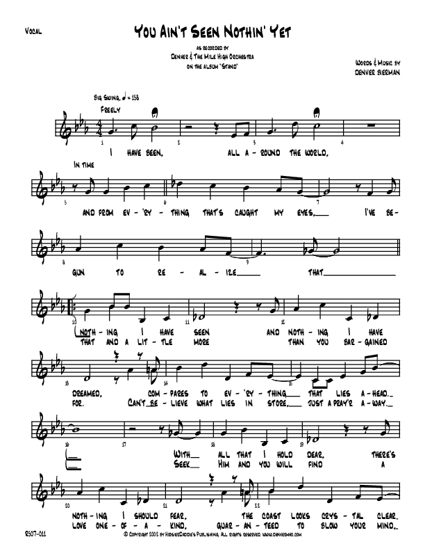You Ain't Seen Nothing Yet Lead Sheet (Denver Bierman)