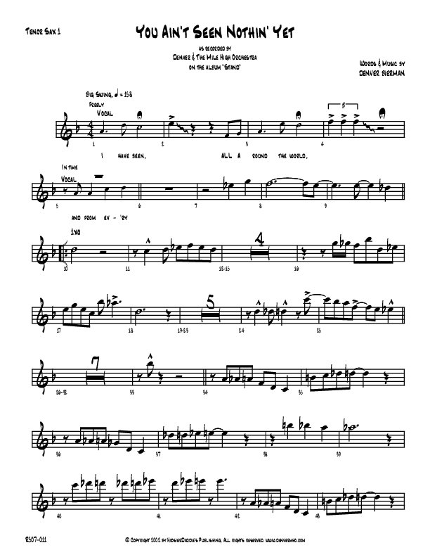 You Ain't Seen Nothing Yet Tenor Sax 1/2 (Denver Bierman)