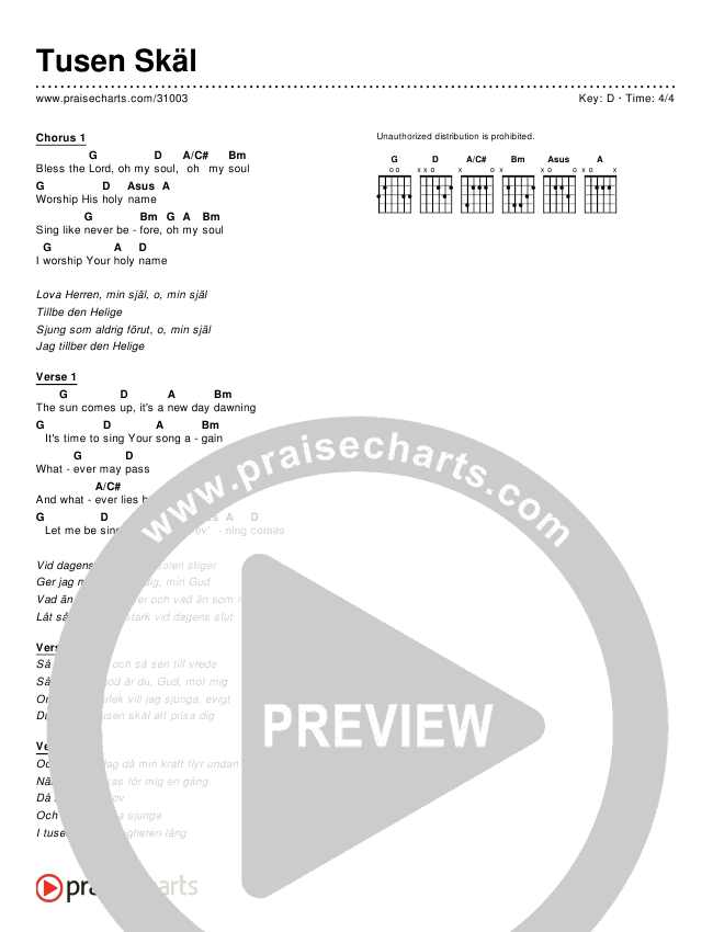 Tusen Skäl (Simplified) Chords & Lyrics (Matt Redman / Passion)