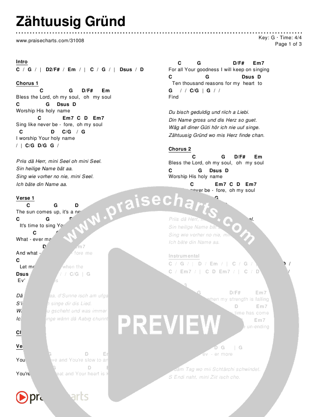 Zähtuusig Gründ Chords & Lyrics (Matt Redman / Passion)