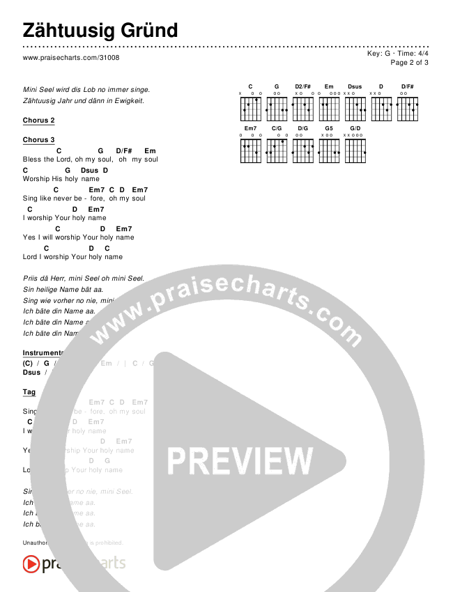 Zähtuusig Gründ Chords & Lyrics (Matt Redman / Passion)