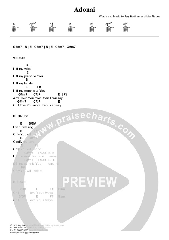 Adonai Chord Chart (Hillsong Worship)