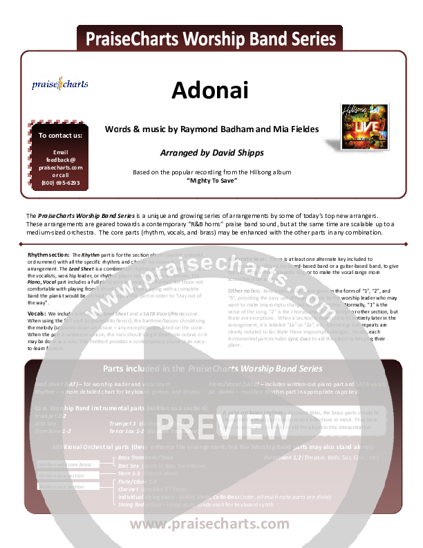 Adonai Cover Sheet (Hillsong Worship)