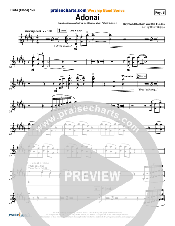 Adonai Flute/Oboe 1/2/3 (Hillsong Worship)