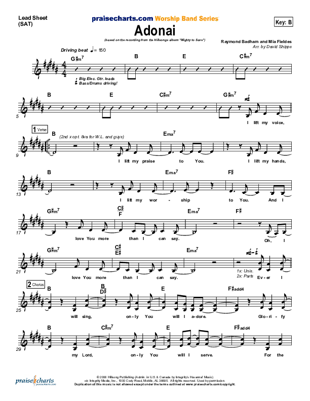 Adonai Lead Sheet (SAT) (Hillsong Worship)