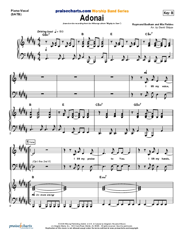 Adonai Piano/Vocal (SATB) (Hillsong Worship)