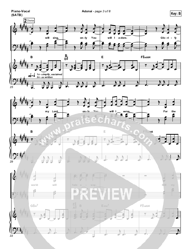 Adonai Piano/Vocal (SATB) (Hillsong Worship)