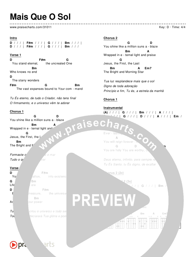 Mais Que O Sol Chords & Lyrics ()