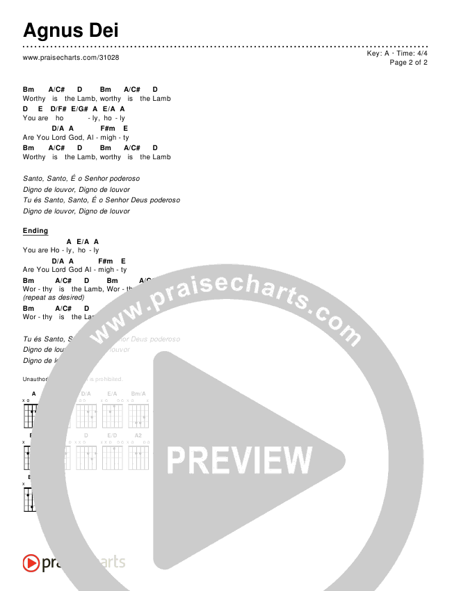 Agnus Dei (Simplified) Chord Chart (Michael W. Smith)