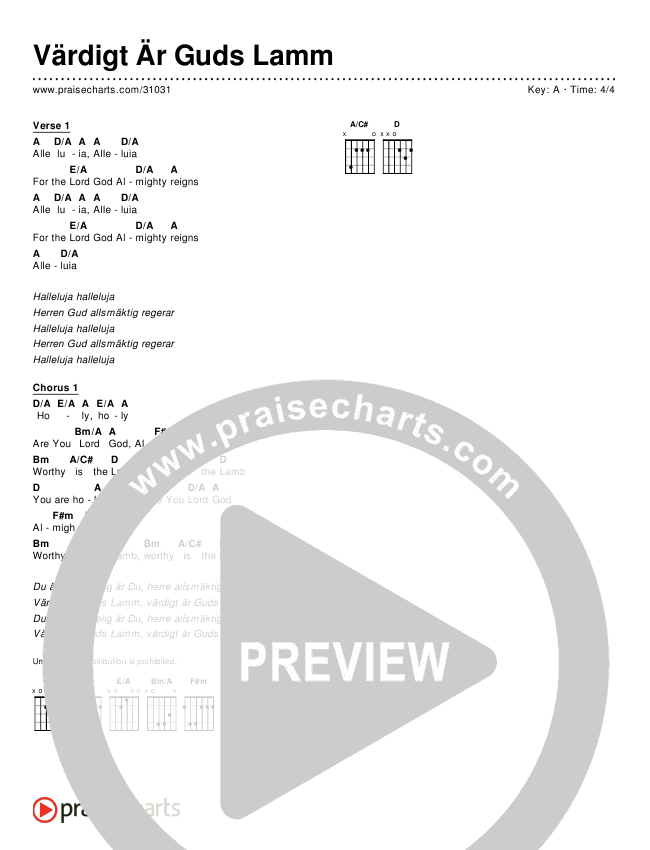Värdigt Är Guds Lamm (Simplified) Chords & Lyrics ()