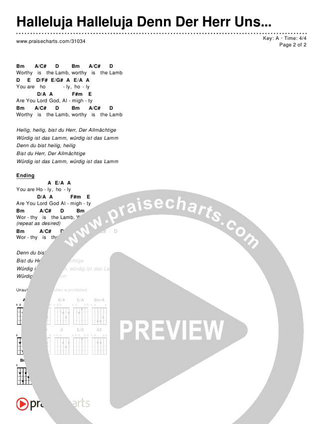 Halleluja Halleluja Denn Der Herr Unser Gott Er Regiert Chords & Lyrics ()