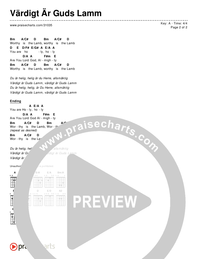 Värdigt Är Guds Lamm Chords & Lyrics ()