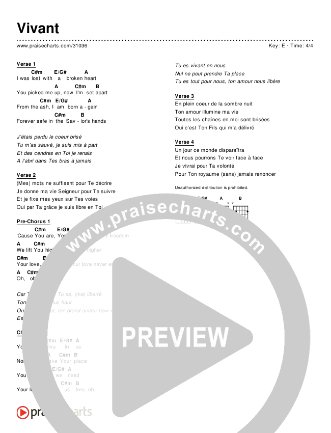 Vivant (Simplified) Chord Chart ()