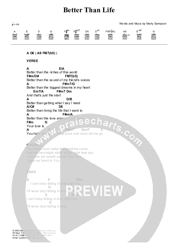 Better Than Life Chord Chart (Hillsong Kids)