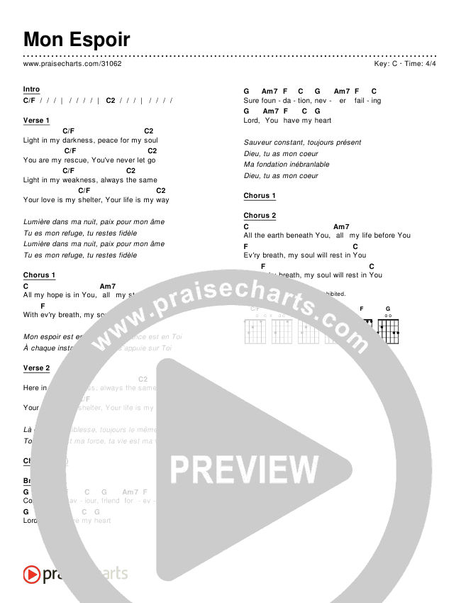 Mon Espoir (All My Hope) Chords & Lyrics ()