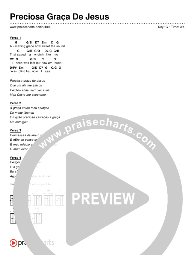 Preciosa Graça De Jesus (Simplified) Chords & Lyrics ()