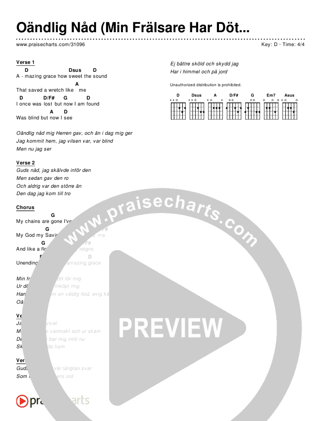 Oändlig Nåd (Min Frälsare Har Dött För Mig) (Simplified) Chords & Lyrics ()