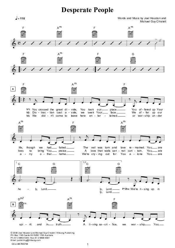 Desperate People (Instrumental) Lead Sheet (Hillsong UNITED)