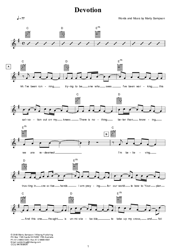 Devotion (Instrumental) Lead Sheet (Hillsong UNITED)