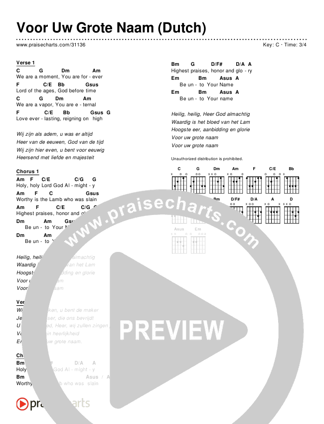 Voor Uw Grote Naam (Dutch) (Simplified) Chords & Lyrics ()
