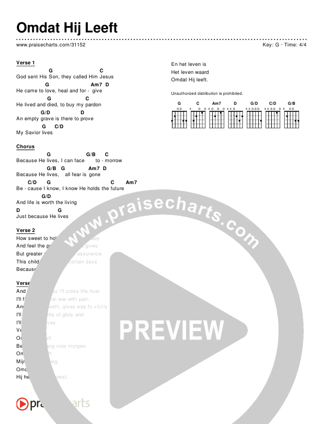 Omdat Hij Leeft (Because He Lives) Chords & Lyrics ()