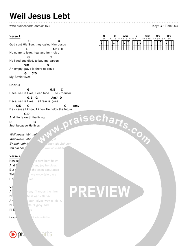 Weil Jesus Lebt (Because He Lives) (Simplified) Chords & Lyrics ()