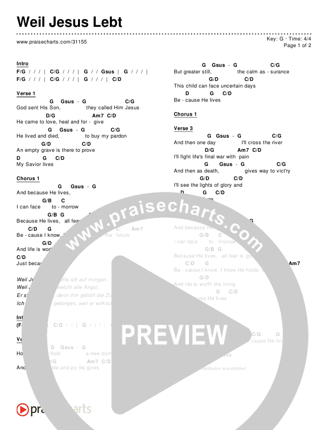 Weil Jesus Lebt Chords & Lyrics ()