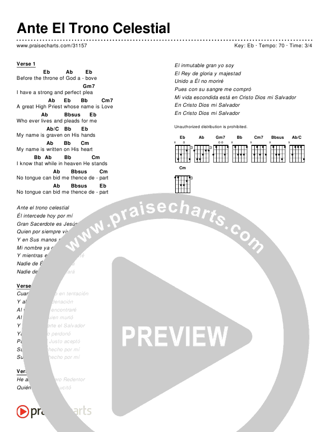 Ante El Trono Celestial (Simplified) Chords & Lyrics ()