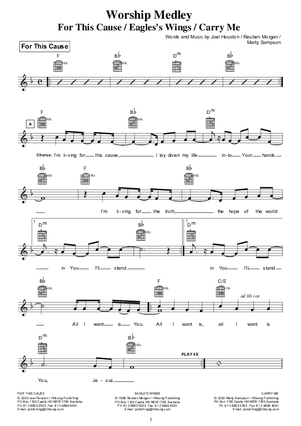 For This Cause/Eagle's Wings/Carry Me Lead Sheet (Hillsong London / Hillsong Worship)