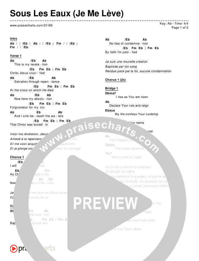 Sous Les Eaux (Je Me Lève) Chords & Lyrics ()
