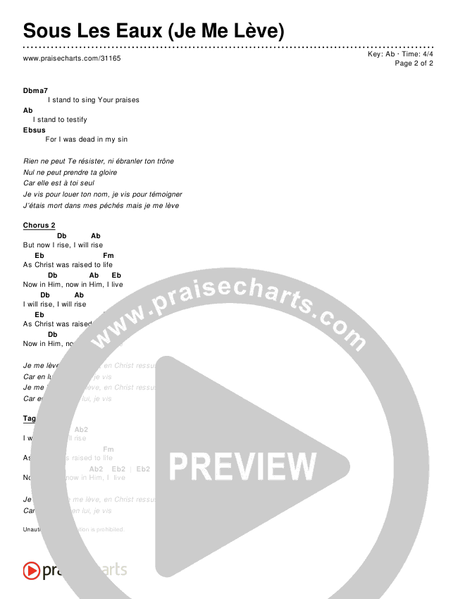 Sous Les Eaux (Je Me Lève) Chords & Lyrics ()