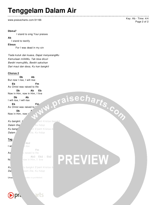 Tenggelam Dalam Air Chords & Lyrics (Hillsong Worship)