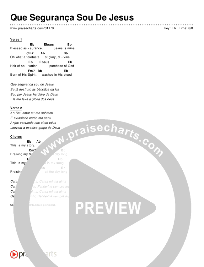 Que Segurança Sou De Jesus (Simplified) Chords & Lyrics ()