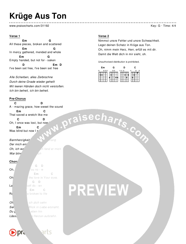 Krüge Aus Ton (Broken Vessels) (Simplified) Chords & Lyrics ()