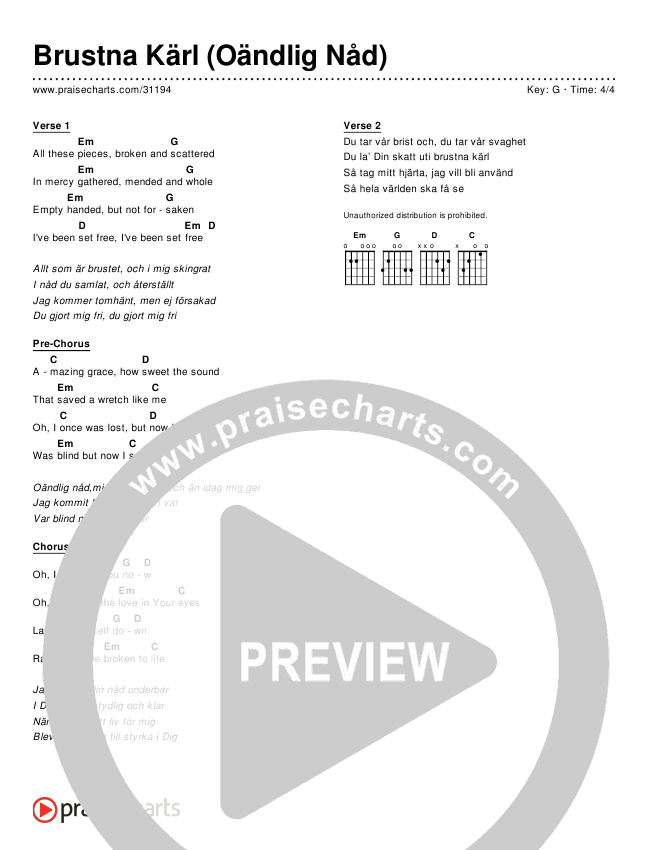 Brustna Kärl (Oändlig Nåd) (Broken Vessels)(Simplified) Chords & Lyrics ()