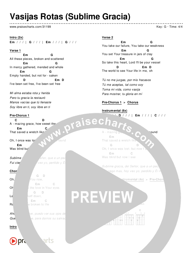 Vasijas (Sublime (Broken Vessels) Chords PDF () - PraiseCharts