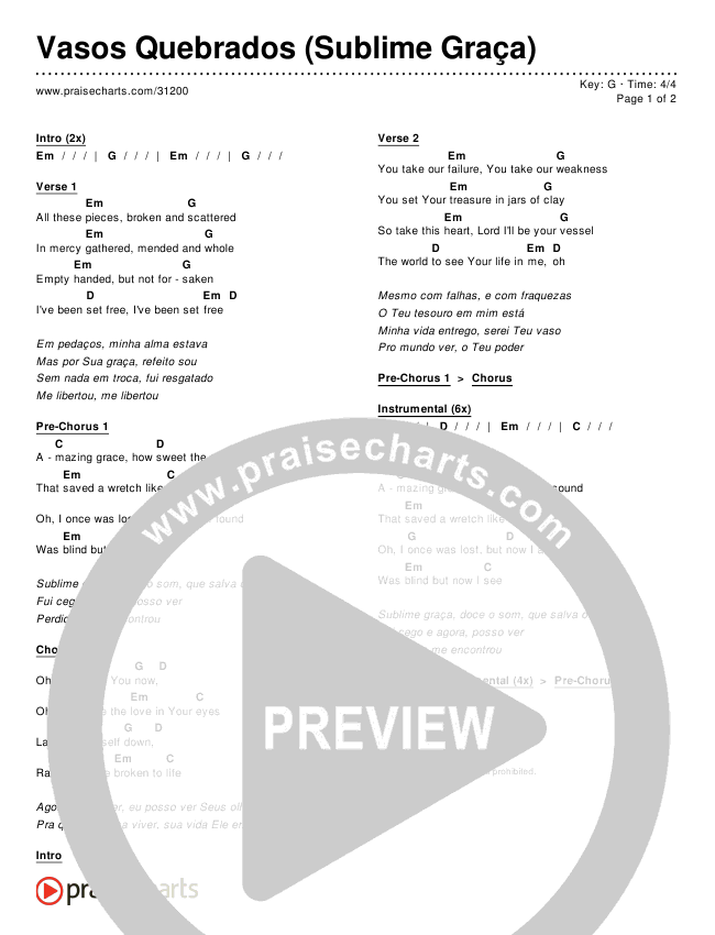 Vasos Quebrados (Sublime Graça) (Broken Vessels) Chords & Lyrics ()
