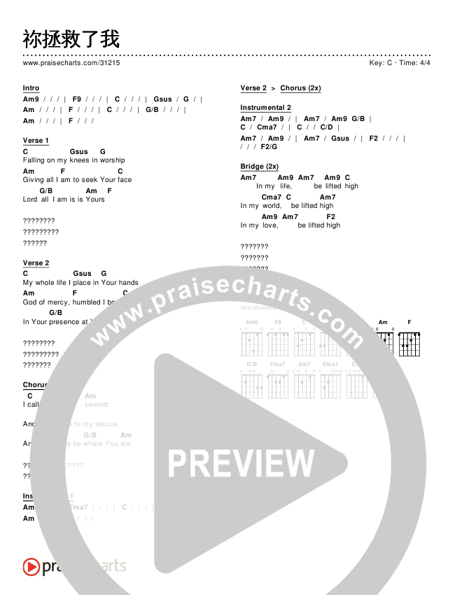 祢拯救了我 (Came To My Rescue) Chords & Lyrics ()