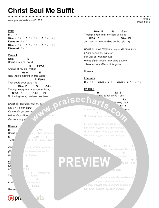 Christ Seul Me Suffit (Christ Is Enough) Chords & Lyrics ()