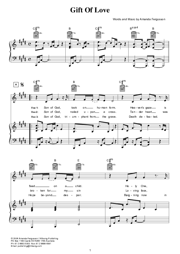 Gift Of Love Piano/Vocal (Hillsong Worship)