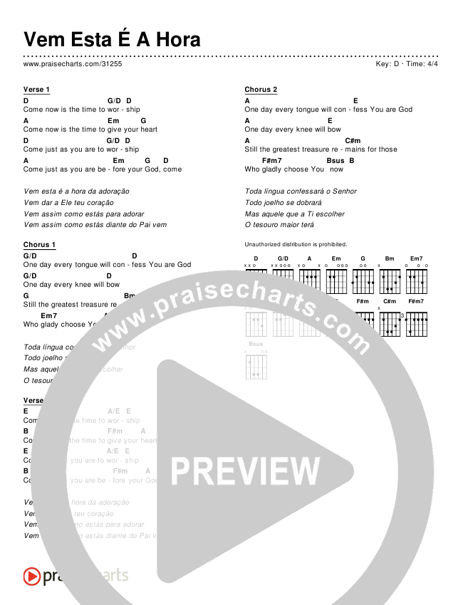Vem Esta É A Hora (Simplified) Chords & Lyrics ()